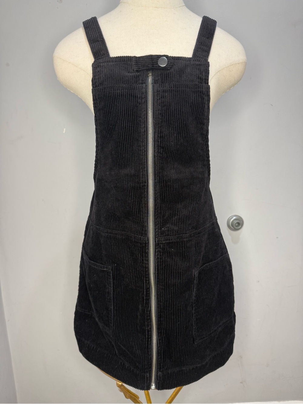 Forever 21 Black Corduroy Zip-Front Mini Dress